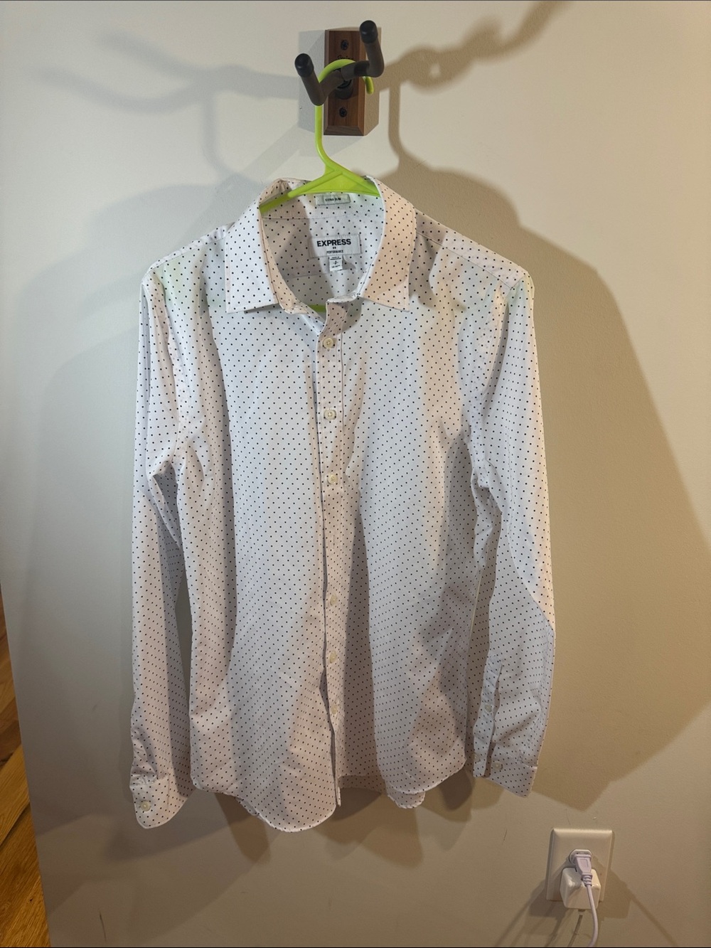 Express Men's White Shirt with Black Micro Dot Pattern